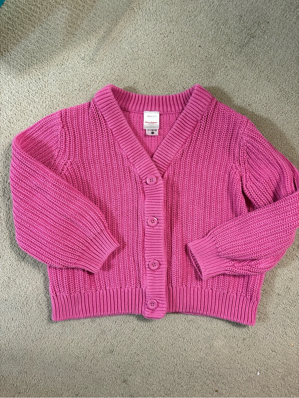 Hanna Andersson 100% Cotton Pink Chunky Knit Button-Front Cardigan Girls Size 8 - Picture 1 of 5